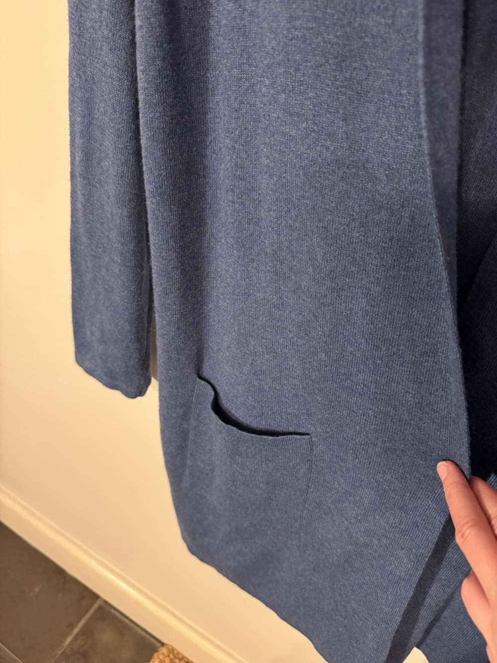 J. Jill Blue Open Front Cardigan Silk Wool Cotton Blend Lightweight Pockets M - Picture 4 of 6